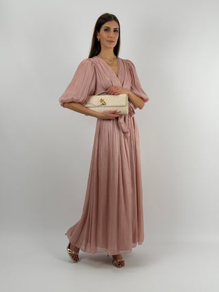 Abito in Chiffon con Maniche a Palloncino Rosa Antico