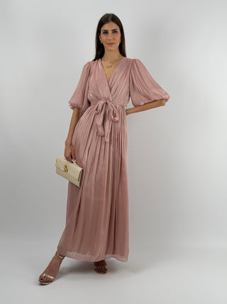 Abito in Chiffon con Maniche a Palloncino Rosa Antico