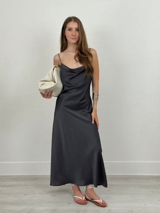 Abito Satin con Scollo Morbido Antracite