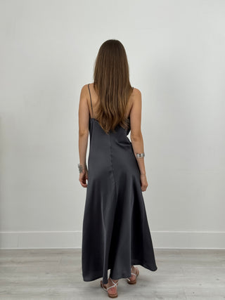 Abito Satin con Scollo Morbido Antracite