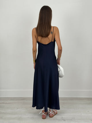 Abito Satin con Scollo Morbido Blu