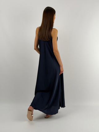 Abito Lungo in Satin Blu