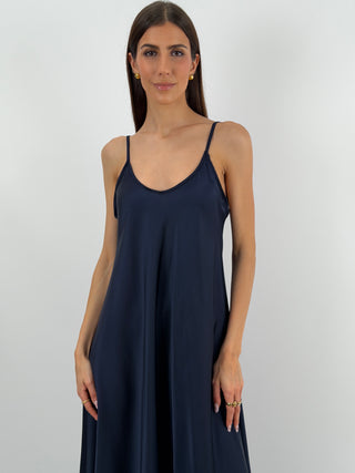Abito Lungo in Satin Blu