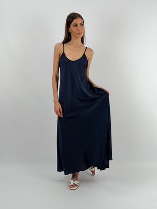 Abito Lungo in Satin Blu