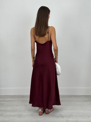 Abito Satin con Scollo Morbido Bordeaux
