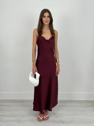 Abito Satin con Scollo Morbido Bordeaux