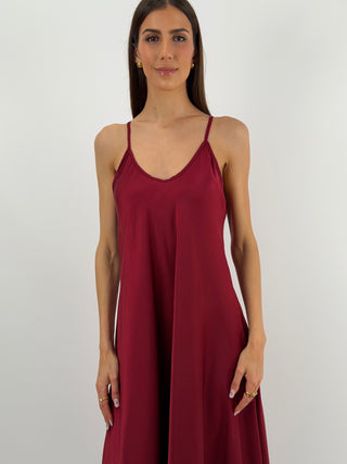 Abito Lungo in Satin Bordeaux