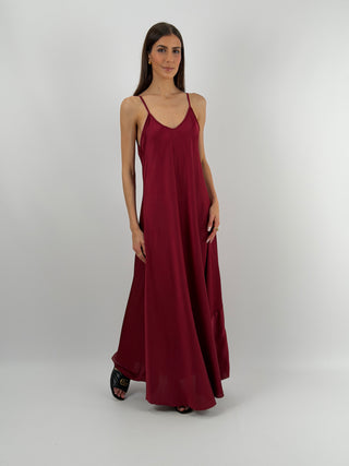 Abito Lungo in Satin Bordeaux