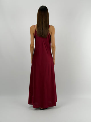 Abito Lungo in Satin Bordeaux