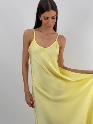 Abito Lungo in Satin Giallo