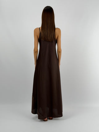 Abito Lungo in Satin Marrone