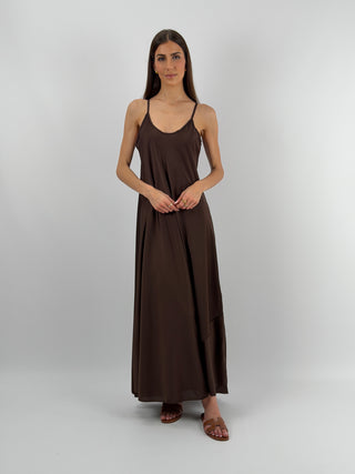 Abito Lungo in Satin Marrone