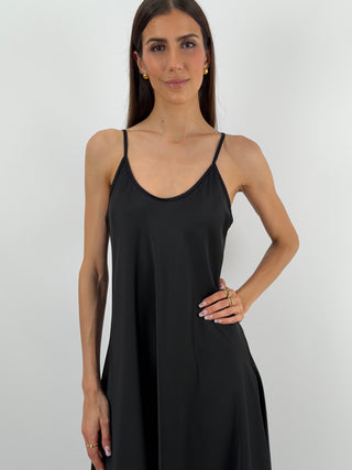 Abito Lungo in Satin Nero
