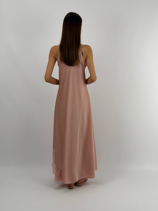 Abito Lungo in Satin Rosa Antico