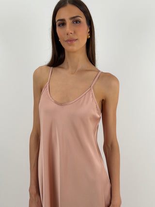 Abito Lungo in Satin Rosa Antico