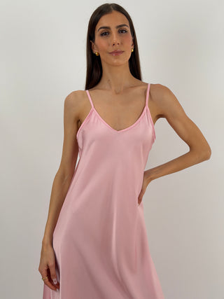 Abito Lungo in Satin Rosa