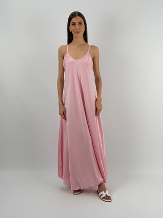 Abito Lungo in Satin Rosa