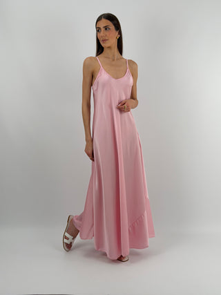 Abito Lungo in Satin Rosa