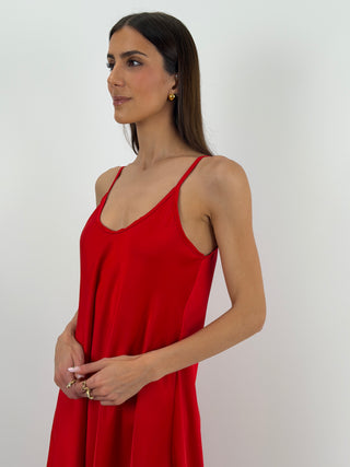 Abito Lungo in Satin Rosso