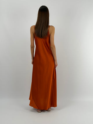 Abito Lungo in Satin Ruggine