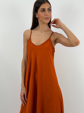 Abito Lungo in Satin Ruggine