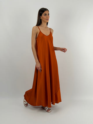Abito Lungo in Satin Ruggine