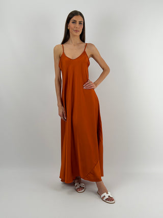 Abito Lungo in Satin Ruggine