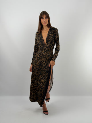 Robe Longue avec Fente Léopard