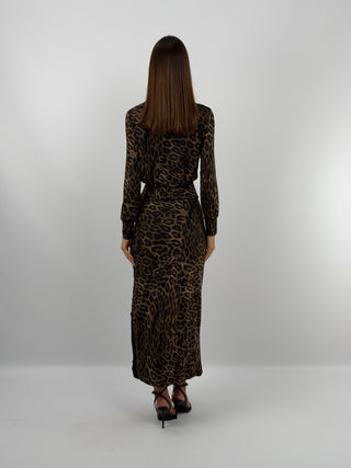 Robe Longue avec Fente Léopard