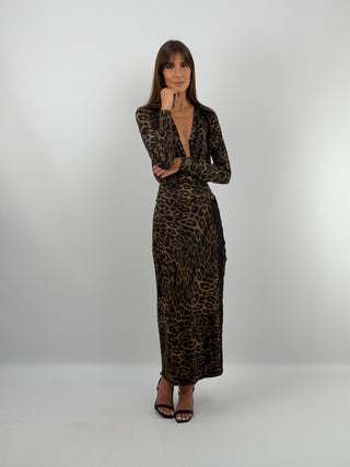Robe Longue avec Fente Léopard