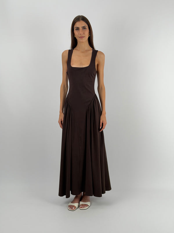 Abito Lungo Marrone in Cotone Lumina