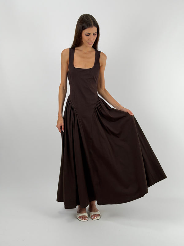 Abito Lungo Marrone in Cotone Lumina