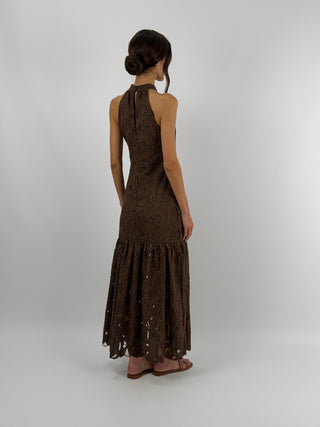 Abito in Pizzo Marrone con Balza Lumina