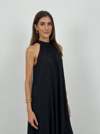 Abito Lungo Halter con Balza Nero