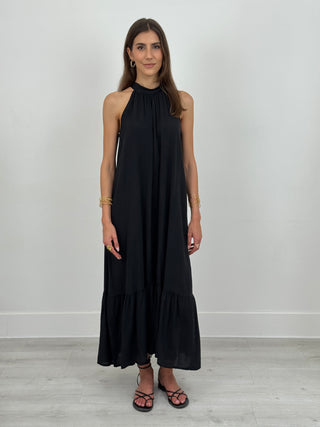 Abito Lungo Halter con Balza Nero