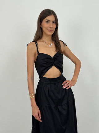Abito Lungo con Cut Out Paxos Nero