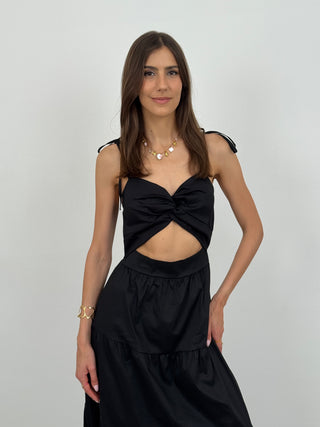 Abito Lungo con Cut Out Paxos Nero