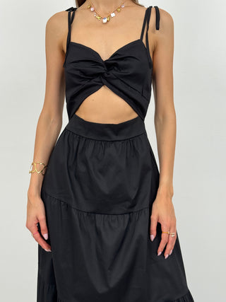 Abito Lungo con Cut Out Paxos Nero