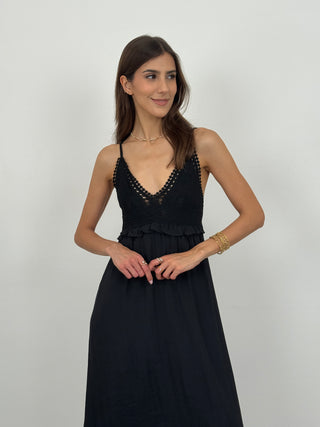 Abito Lungo con Top Crochet Nero