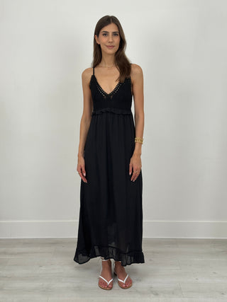 Abito Lungo con Top Crochet Nero