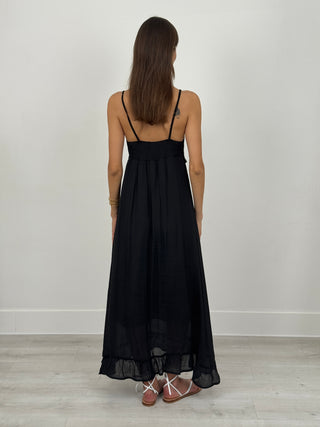 Abito Lungo con Top Crochet Nero