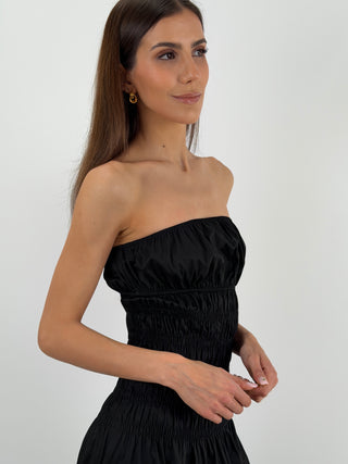 Abito Lungo in Cotone a Fascia Nero