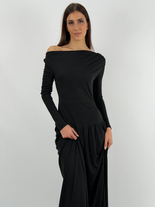 Abito Lungo in Jersey Nero