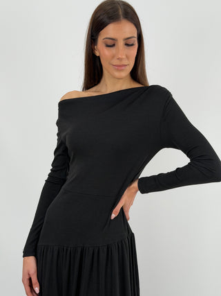 Abito Lungo in Jersey Nero