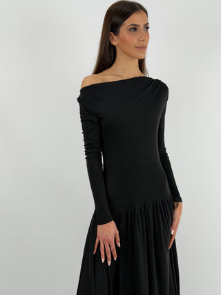 Abito Lungo in Jersey Nero