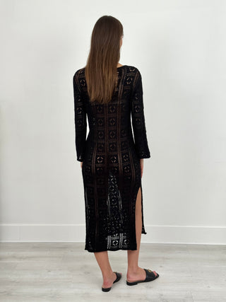 Abito Crochet a Manica Lunga Nizza Nero