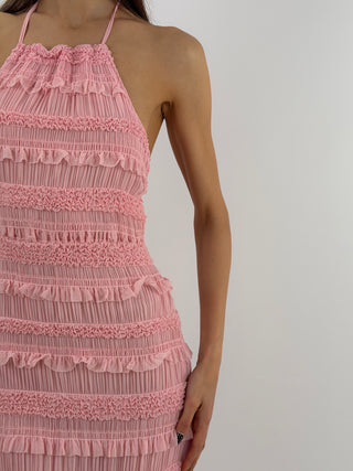 Abito Lungo con Arricciature Rosa