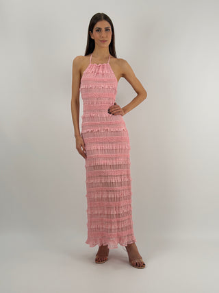 Abito Lungo con Arricciature Rosa