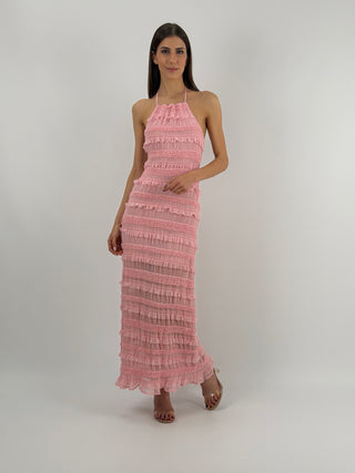 Abito Lungo con Arricciature Rosa