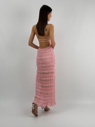 Abito Lungo con Arricciature Rosa
